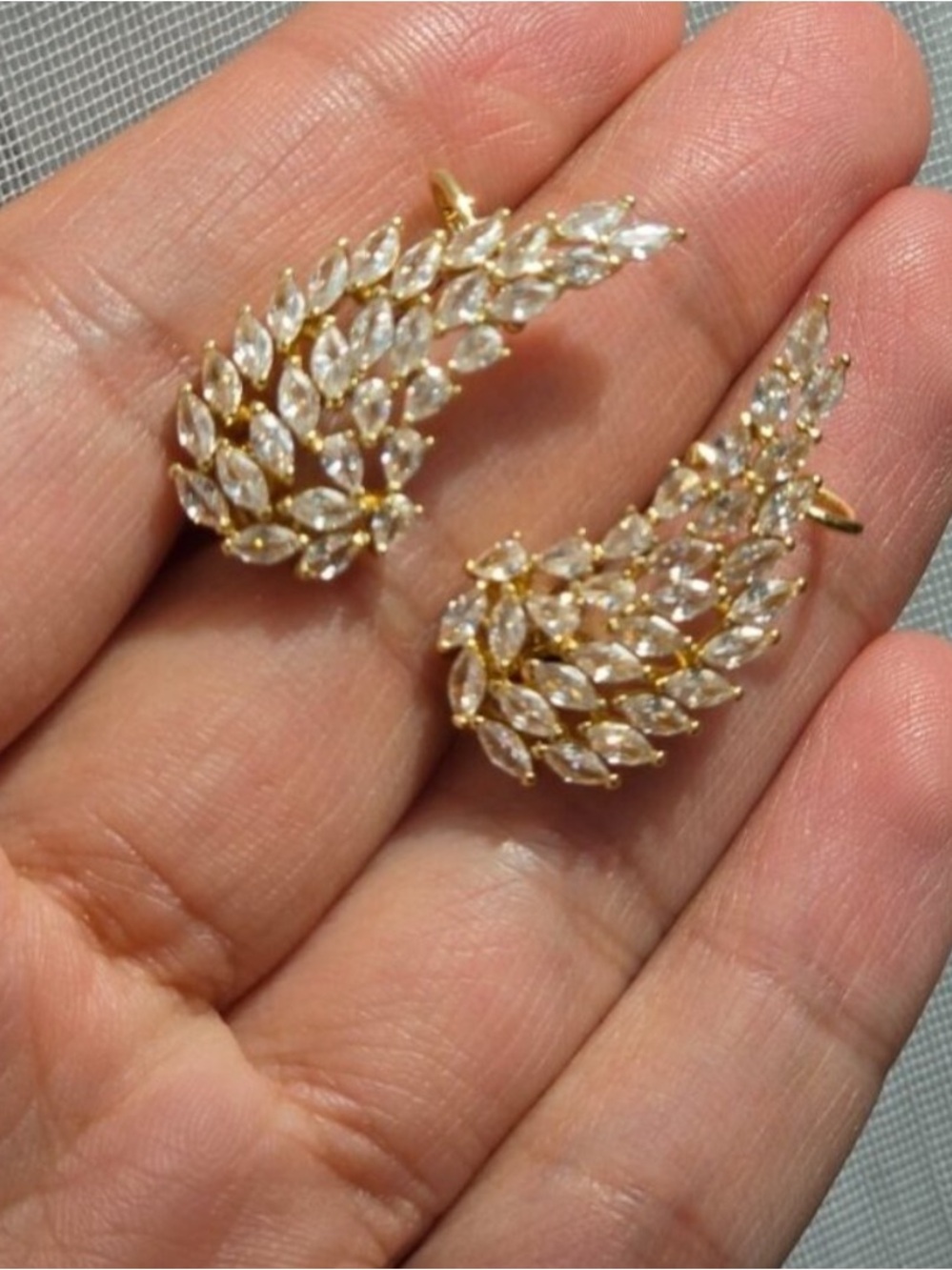 Gold Crystal Wing Drop Earrings - Picture 3 of 5